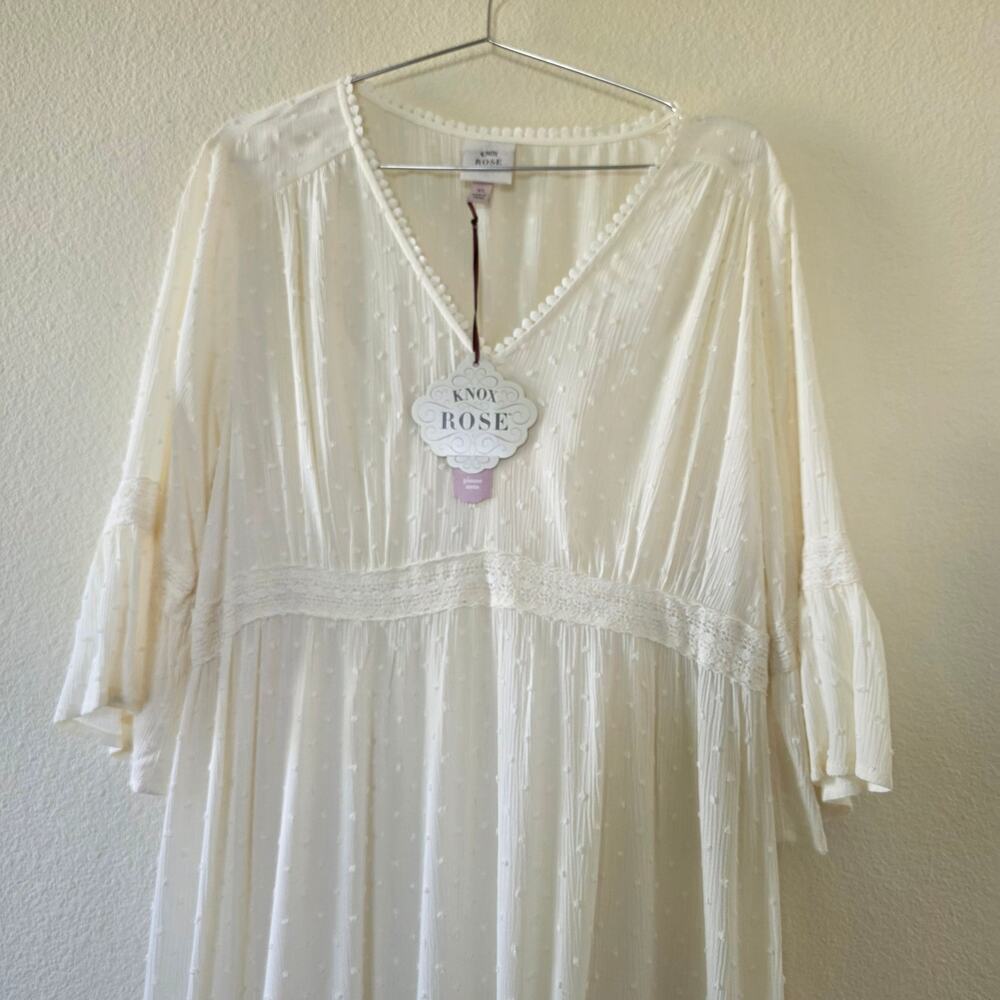 Knox Rose Swiss Dot Maxi Dress Ivory Women Size XL Boho Cottagecore Prairie NEW - Picture 2 of 10